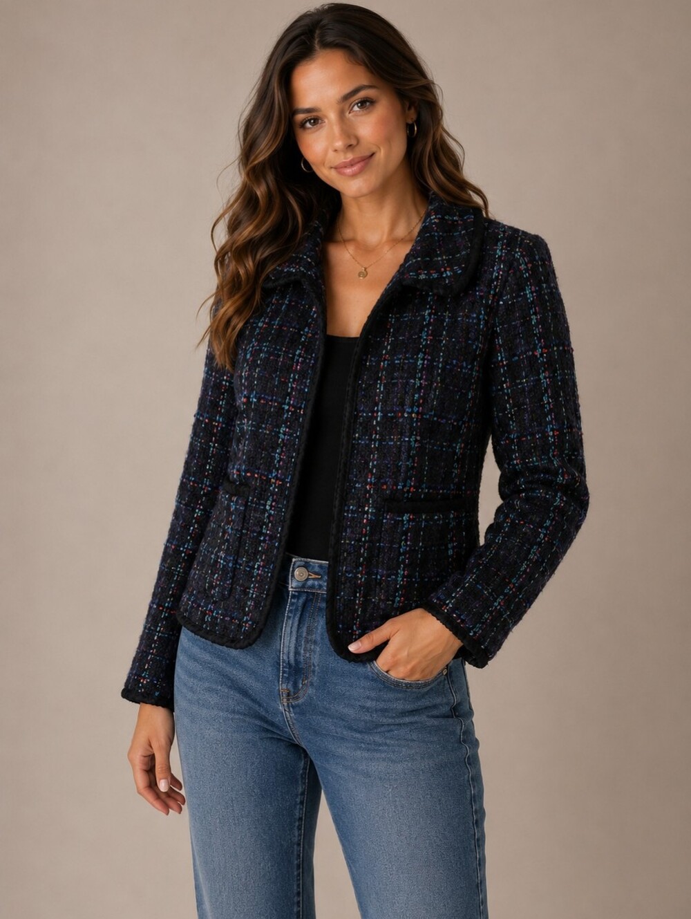 🌻278.Ann Taylor Navy Tweed Jacket - Classic Collared Blazer